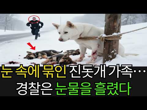 한 경찰이 눈 속에 묶인 어미 진돗개와 새끼들을 발견했다… 그러나 이어진 참혹한 장면에 그는 결국 눈물을 쏟았다.