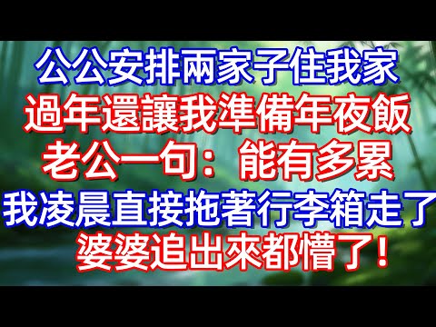 公公安排两家子住我家 過年還讓我準備年夜飯 老公一句:能有多累 我凌晨直接拖著行李箱走了 婆婆追出來都懵了!!#情感故事 #生活經驗  #為人處世  #老年生活#故事