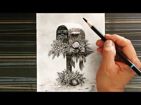 Letters to santa box drawing with pencil easy/christmas season/