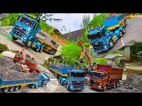 AKSI KE 92 ‼️ Proyek Area Tambang RC Truk Trailer vs Hino Tronton Angkut Pasir Ban Selip di Derek 