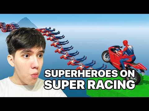 GTA V Superheroes, Stunt Car Racing in Curved Spider Bridge by Motorbike, Boat & Quadbike