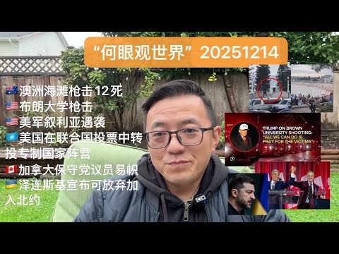 🇦🇺澳洲海滩枪击12死/🇺🇸布朗大学枪击/美军叙利亚遇袭/🇺🇳美国在联合国投票转投专制国家阵营/🇨🇦加拿大保守党议员易帜/🇺🇦泽连斯基宣布可放弃加入北约——［何眼观世界］20251214