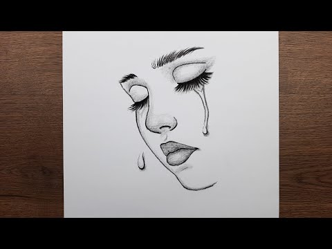 Üzgün Kız Çizimi - Kolay Karakalem Ağlayan Kız Çizimi - Adım Adım Gözyaşı Akan Kız Nasıl Çizilir