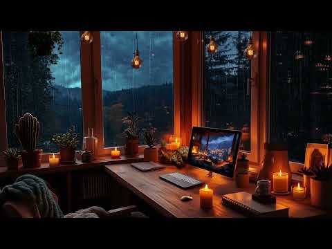 Cozy Home Office on a Rainy Day | Relaxing Workspace Vibes with Rain Sounds