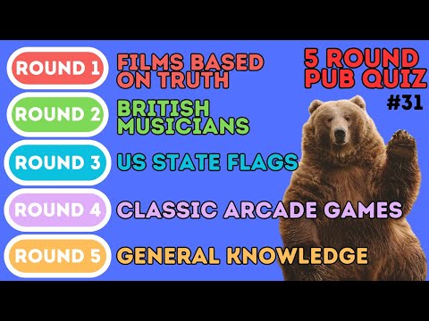 The 5 Round Pub Quiz | True Films, British Artists, US States, Arcade Games & General Knowledge (31)