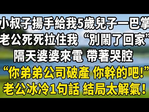 小叔子揚手給我5歲兒子一巴掌，老公死死拉住我“別鬧了回家”，隔天婆婆來電 帶著哭腔“你弟弟公司破產 你幹的吧！”老公冰冷1句話 結局太解氣！#婆媳矛盾 #養老生活 #为人处世#感情