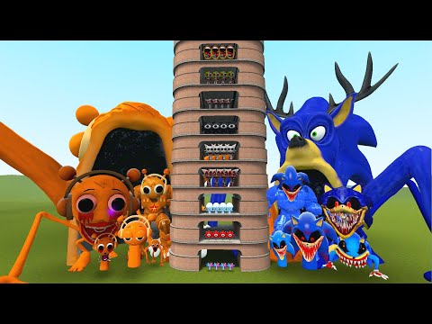 TALLGRASS LITTLE TO BIG ALL ORANGE SPRUNKI VS ALL SONIC EXE SPRUNKI FAMILY PHASE 1 - 10 in GMod!