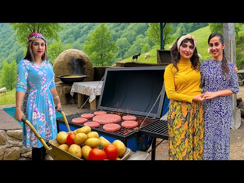 Mix of IRAN Village Cooking : 15kg Burger & Making Local Cheese with Rustic Fries 