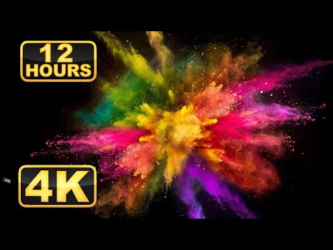 4K Colorful Powder Explosions! 12 Hours Screensaver with Calming Music for Meditation.