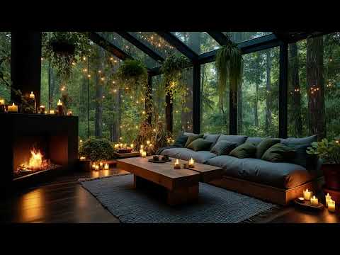 Instant Stress Relief 🌧️ Cozy Forest Cabin Ambience with Smooth Jazz & Rainy Night Fireplace