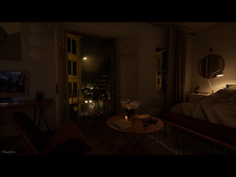 Rainy Summer Night Alley And Cozy Bedroom For Sleep | Rain, Distant Thunder Sounds