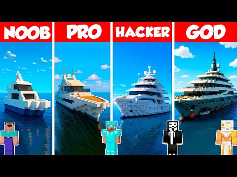 Yacht Build Battle Challenge - Noob vs Pro vs Hacker vs God - Minecraft Animation