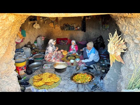 One Day in the Lowest Mountain Cave of IRAN | Cooking Traditional Oil Bread &amp; Local Food