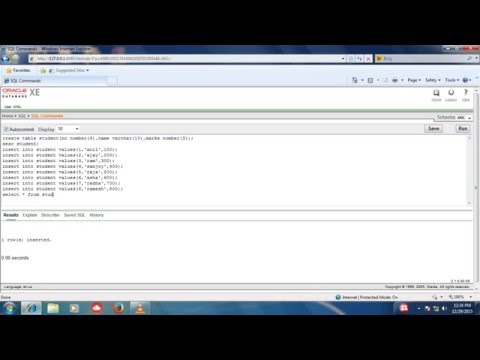 how to create table, alter, update and insert values in oracle database 10g EXE