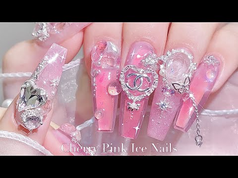 sub) Cherry Pink Ice Nails🍒💗/🇰🇷Korean nails / extension nails / nail art / self-nails / ASMR
