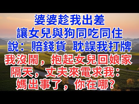 婆婆趁我出差，讓女兒與狗同吃同住，說：賠錢貨，淨耽誤我打牌，我沒鬧，抱起女兒回娘家，隔天，丈夫來電求我：媽出事了，你在哪？#為人處世#故事#情感#戀愛#婚姻#婆媳#家庭#婆婆