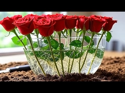 Put the rose cutting  in this glass of water— 999 roots by morning!