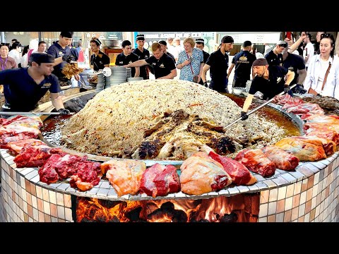30,000 PEOPLE EAT THIS EVERYDAY! UZBEKISTAN BIGGEST MEAT PILAF COMPLETE COOKING RECIPE | UZBEK PILAF