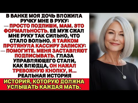 В банке дочь пыталась заставить меня всё подписать,но кассир прочитал записку