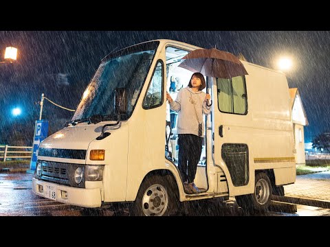 Rain Car Camping with Vintage Delivery Van