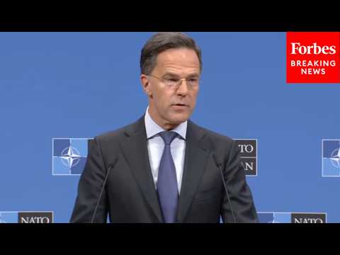 NATO Secretary General Mark Rutte Holds A Press Briefing After Meeting With Defense Ministers
