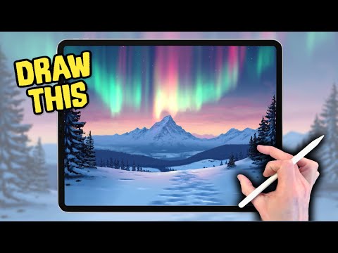 PROCREATE Landscape Drawing Tutorial - Northern Lights Mountain