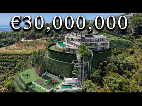 Inside €30,000,000 Iconic CURVED MEGA MANSION in Spain with a 100m water slide !