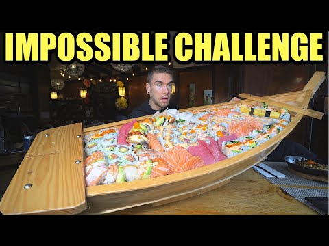 “IT FEEDS 20 PEOPLE” WORLD'S BIGGEST SUSHI BOAT CHALLENGE | $250 Undefeated Sushi Eating Challenge