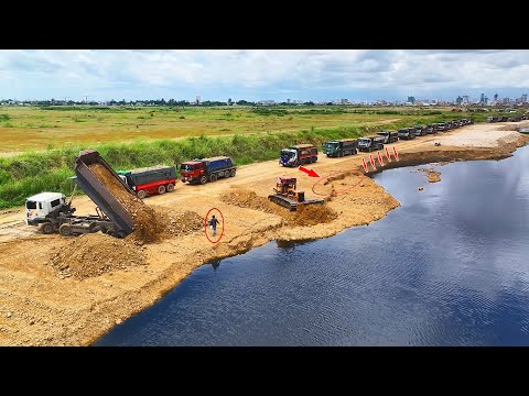 WOW!!Road Building In The Background Are Stunning Dump Truck Huge Moving Dirt Power Dozer Pushing