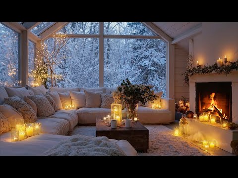 🎹🌸Warm White Lounge Piano | Elegant Lounge & Fireplace | 4 Hours of Stress Relief, Relax and Sleep