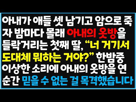 (신청사연) 아내가 애들 셋 남기고 암으로 죽자 밤마다 몰래 아내의 옷방에 들락거리는 첫째 딸 , "너 거기서 도대체 뭐하는 거야?" 한밤중 [신청사연][사이다썰][사연라디오]