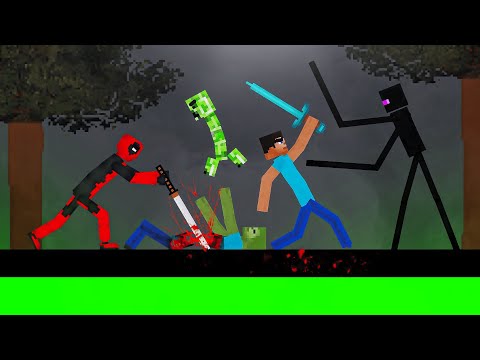 Deadpool and Steve vs Minecraft Creatures on Acid Sea in People Playground