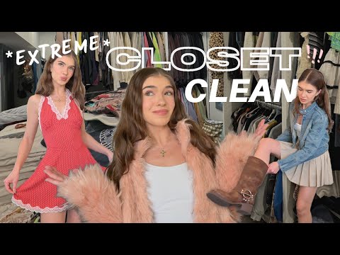 EXTREME CLOSET CLEAN OUT after YEARS of THRIFTING 😳 | try-on of everything i own lol