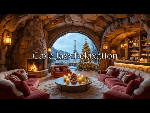 Warm Christmas Jazz Cave 🎄 Cozy Instrumental Jazz, Falling Snow & Peaceful Christmas Vibes