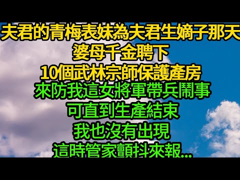 夫君的青梅表妹為夫君生嫡子那天，婆母千金聘下10個武林宗師守住產房，來防我這女將軍帶兵鬧事，可直到生產結束我也沒有出現，管家顫抖來報...
