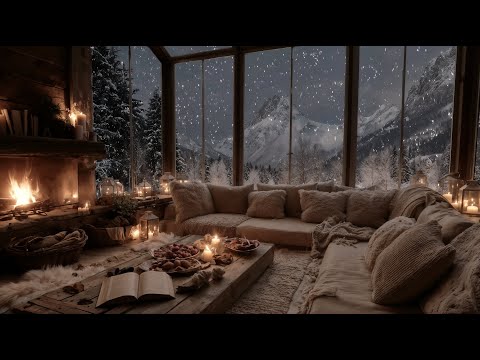 Peaceful Winter Night Ambience ☃️ Relaxing Piano, Crackling Fireplace & Falling Snow for Work