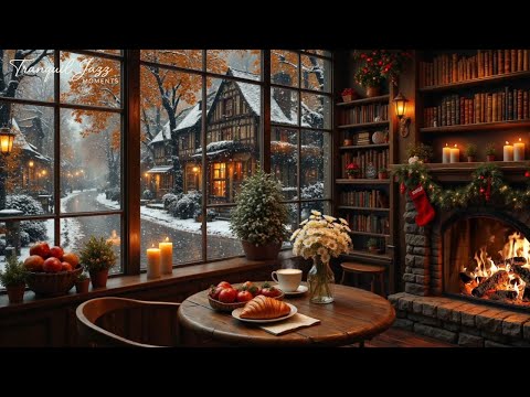 Winter Cafe Space with Beautiful Jazz Music ❄️ Jazz Piano Music and A Cozy Fireplace