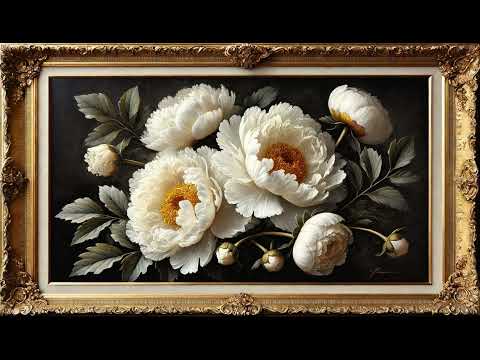 Vintage White Peonies Painting | TV Art with Gold Frame | Artistic Screensaver | Hours 4K
