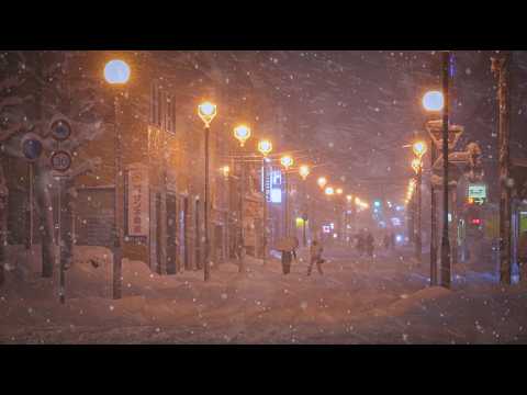 Quiet Snowy Night Walk in Hokkaido Japan | Sapporo Tram Streets