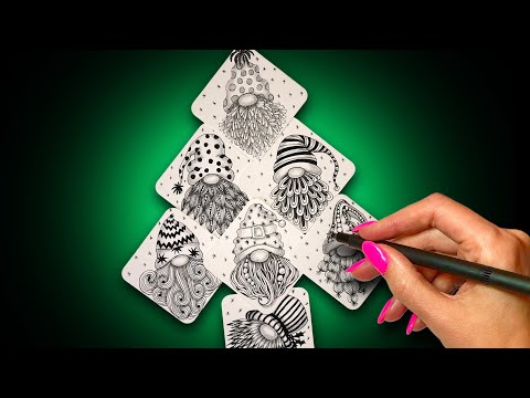 Zentangle Art Christmas Gnomes 🎄 Relaxing Patterns for Beginners