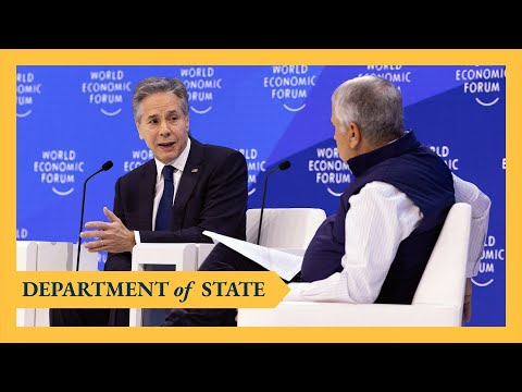 Secretary Blinken participates in a moderated conversation Tom Friedman at the World Economic Forum