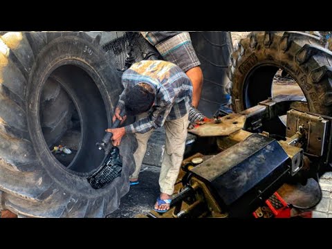 How to Repair Tractor Tire || How Gaint Tractor Tire Are Repair || Huge Tractor Tire Repair