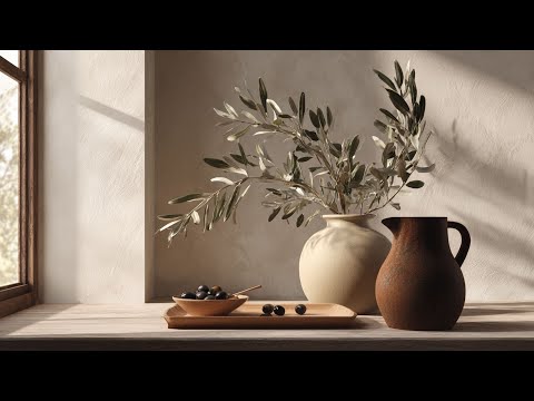 Olive Branches Still Life in Calm Neutral Tones Minimalist Frame TV Art Screensaver
