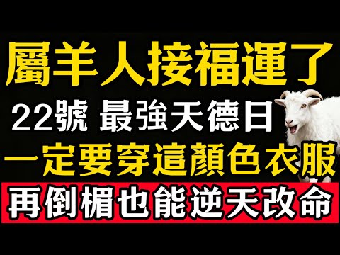 生肖羊必看!明天12月22號,農曆十一月初三是「最強天德日」,一定要記得穿這個顏色的衣服,菩薩保全家連旺20年!#張天師道法#屬相運勢#生肖#家運#生肖運勢的那些事#先知#風水變化#提升運勢