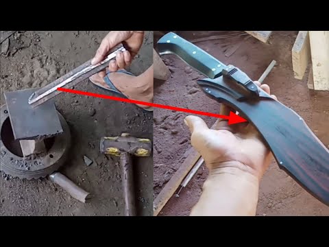 Membuat pisau BOWIE BESAR dari REL KERETA...