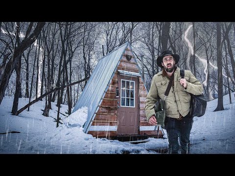 THUNDERSTORM TURNS INTO BLIZZARD AT THE CABIN | Riding it out with my Dog