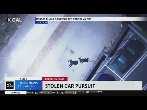 Lengthy high-speed chase with stolen car ends with suspects running through Pacoima wash