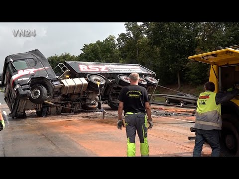 05.09.2025 - VN24 - DOKU - Sattelzug auf A2 bei Recklinghausen umgestürzt