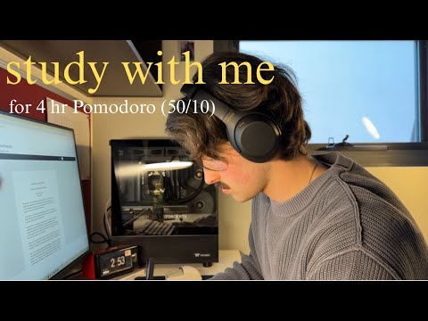 study with me for 4hrs! (50/10 pomodoro, rain sounds/ no music)
