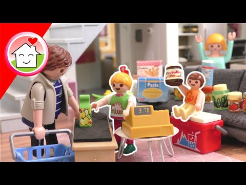 Playmobil Familie Hauser - eigener Supermarkt im Wohnzimmer - Geschichte mit Anna und Lena